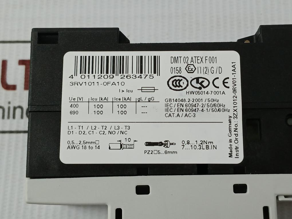 Motor Protection Circuit Breaker 3Rv1011-0Fa10 Siemens 600V