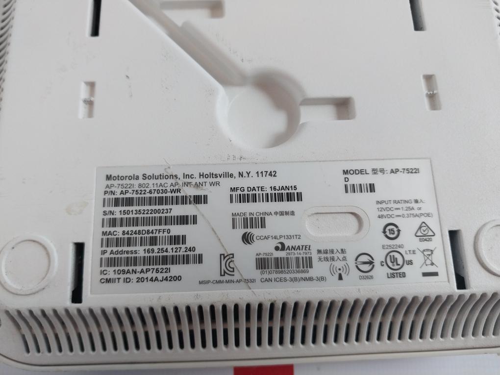 Motorola Ap-7522I Wireless Access Point 125Vdc-1.25A E252240 Ccaf14Lp1331T2