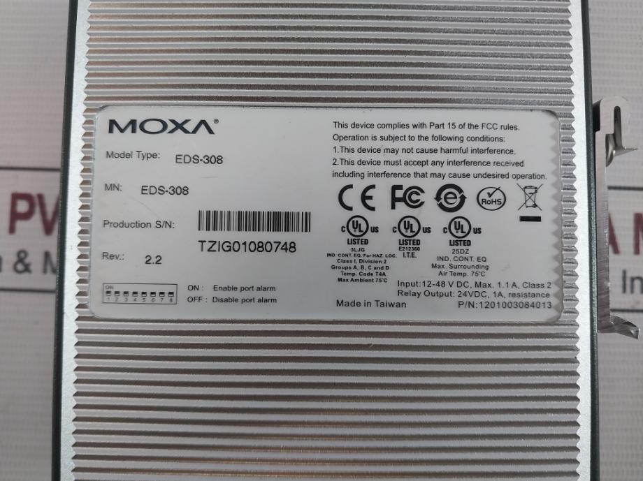 Moxa Eds-308 Industrial Unmanaged Ethernet Switch P/N: 1201003084013