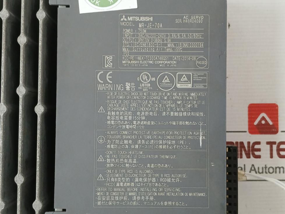 Mr-je-70A Servo Driver Input: 3Ac/Ac200-240V 3.8A/6.5A 50/60Hz Ip20 Mitsubishi