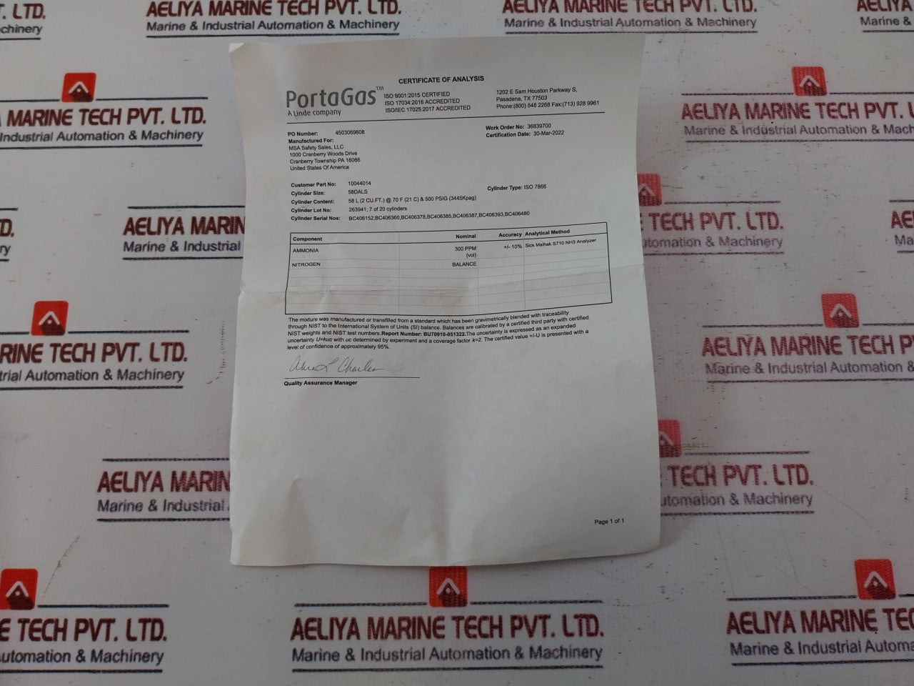 Msa Un 1956 Compressed Gas Cylinder 10044014 Bc406360