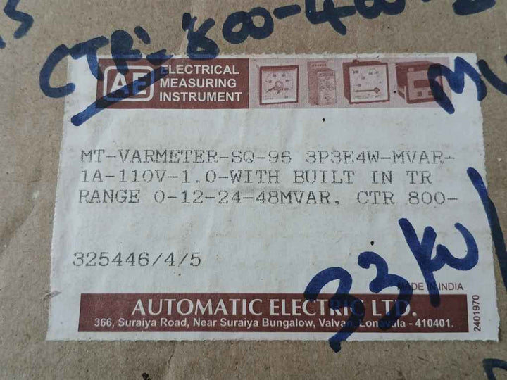 Mt-varmeter-sq-96 Analog Power Meter By Automatic Electric