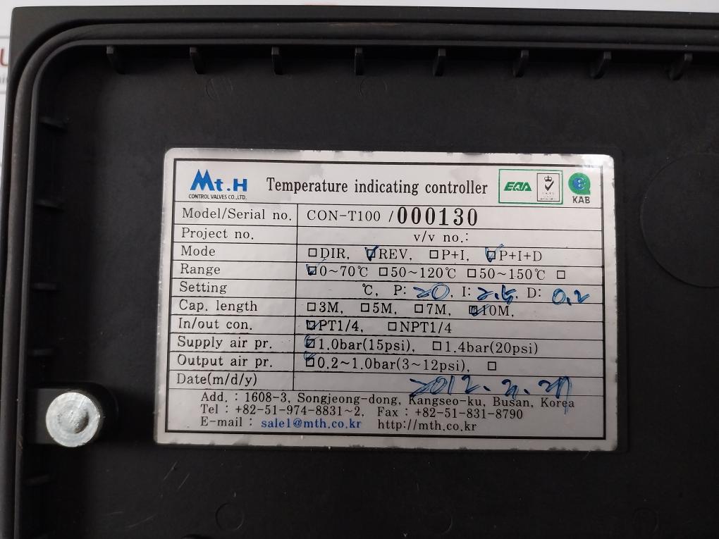 Mt.H Con-t100 Pneumatic/Temperature Indicating Controller W/ 10 Meter Cable 0-30 Psi 0-2 Bar