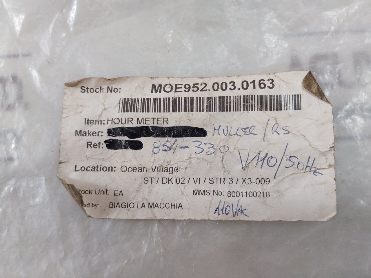 Muller Bw40.X8 Hour Meter 110/115V 50Hz