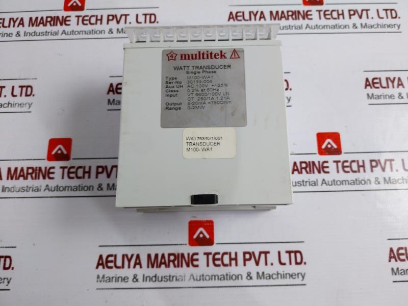 Multitek M100-wa1 Single Phase Watt Transducer Vt 6600/100v Ln Ct 250/1a 1.21a