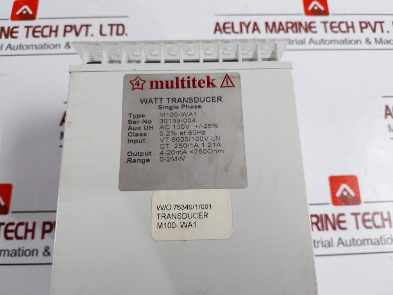 Multitek M100-wa1 Single Phase Watt Transducer Vt 6600/100v Ln Ct 250/1a 1.21a