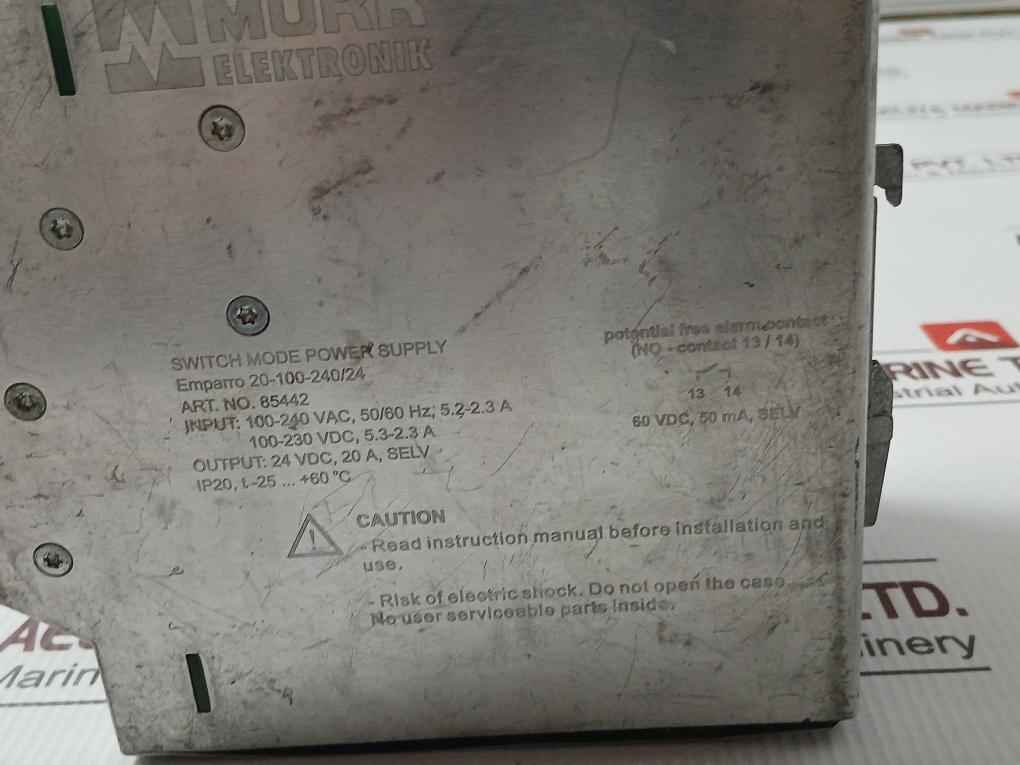 Murr Elektronik 85442 Switched Mode Power Supply Input 100-240Vac Output 24Vdcmurr Elektronik