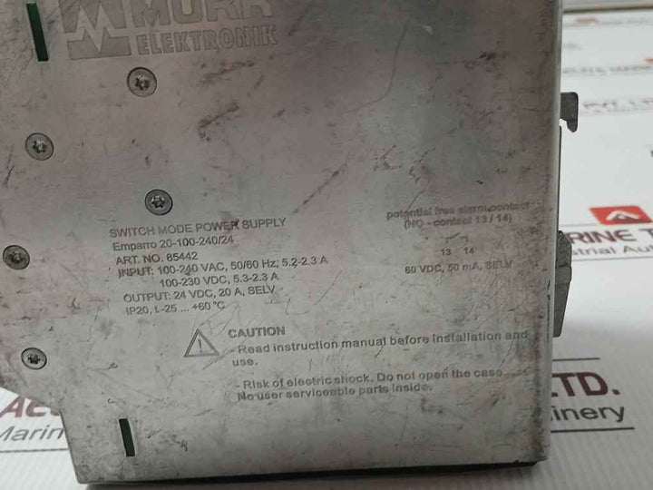 Murr Elektronik 85442 Switched Mode Power Supply Input 100-240Vac Output 24Vdcmurr Elektronik