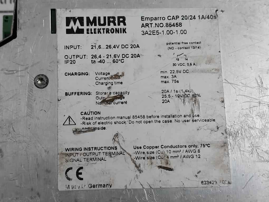 Murr Elektronik 85458 Power Supply Buffer Unit Ip20 -40 To 60C 30Vdc