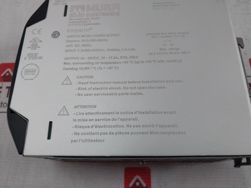Murr Elektronik 85692 Switch Mode Power Supply 20-3X360-500/24 24-28Vdc 20-17.2A