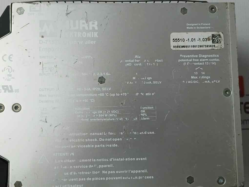 Murrelektronik 85693 Switch Mode Power Supply 24-28vdc/40-34a, Ip20, Selv