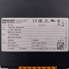 Murrelektronik 86152 1-phase Control And Isolation Transformer 1600Va