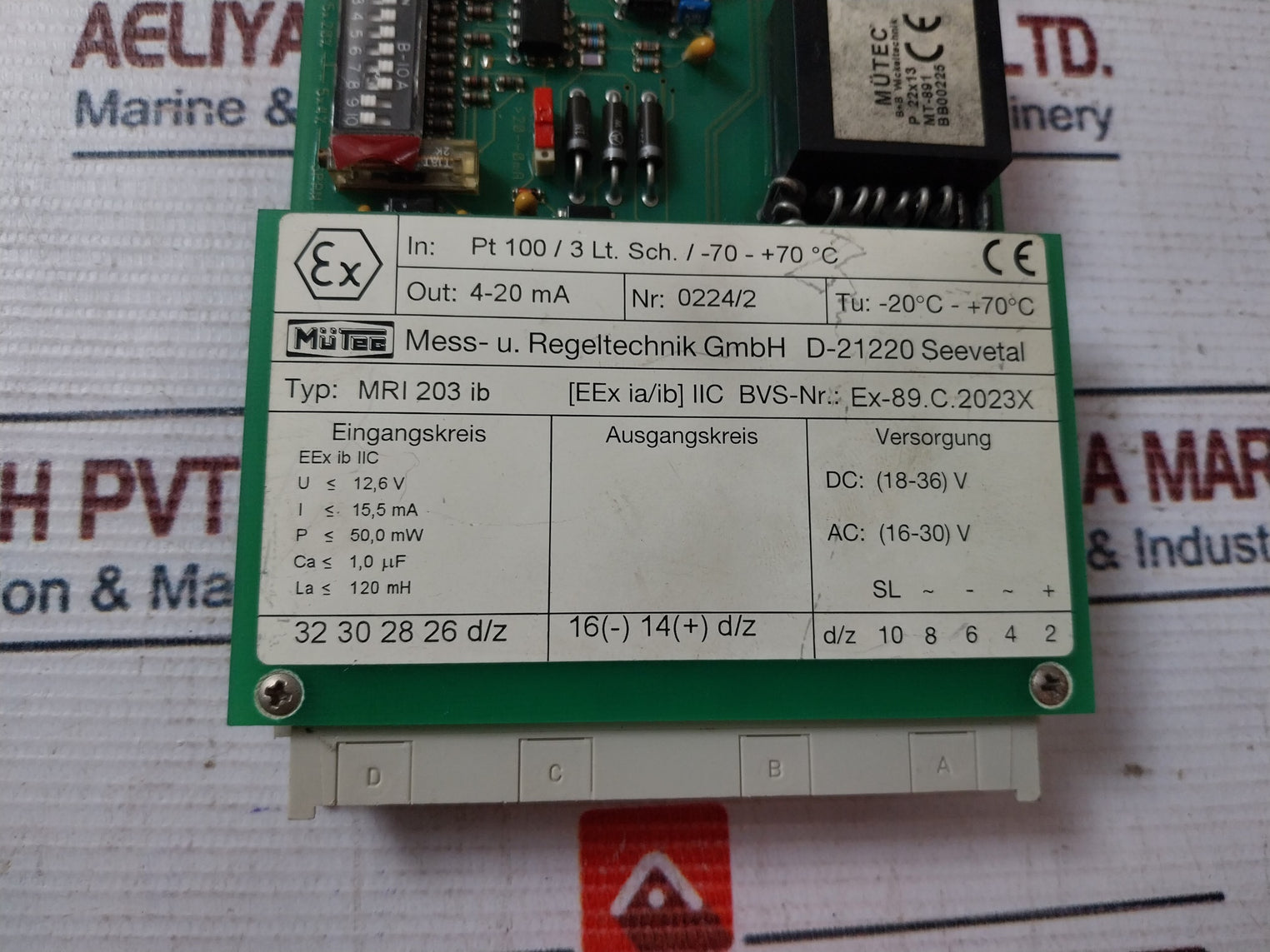 Mutec Mri 203 Ib Printed Circuit Board Pt 100/3 Lt. Sch. / -70 - +70°C