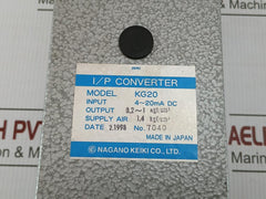 Nagano Keiki I/P Converter 1.4 Kgf/Cm2 Kg20