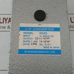 Nagano Keiki Input 4~20Madc Electro Pneumatic I/P Converter Kg20