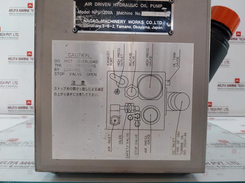 Air Driven Hydraulic Oil Pump 1.0 Mpa Nagao Machinery Npu1200A