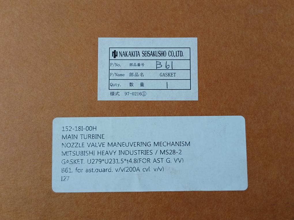 Nakakita Gasket For Astern Gurd Valve B61 900 Lb