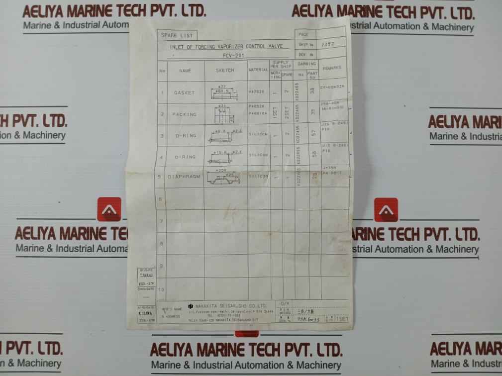 Nakakita Seisakusho Fcv-201 Control Valve O-ring, Diaphragm &amp; Gasket Kit