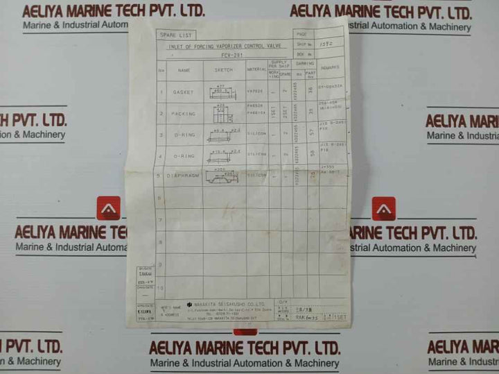 Nakakita Seisakusho Fcv-201 Control Valve O-ring, Diaphragm & Gasket Kit