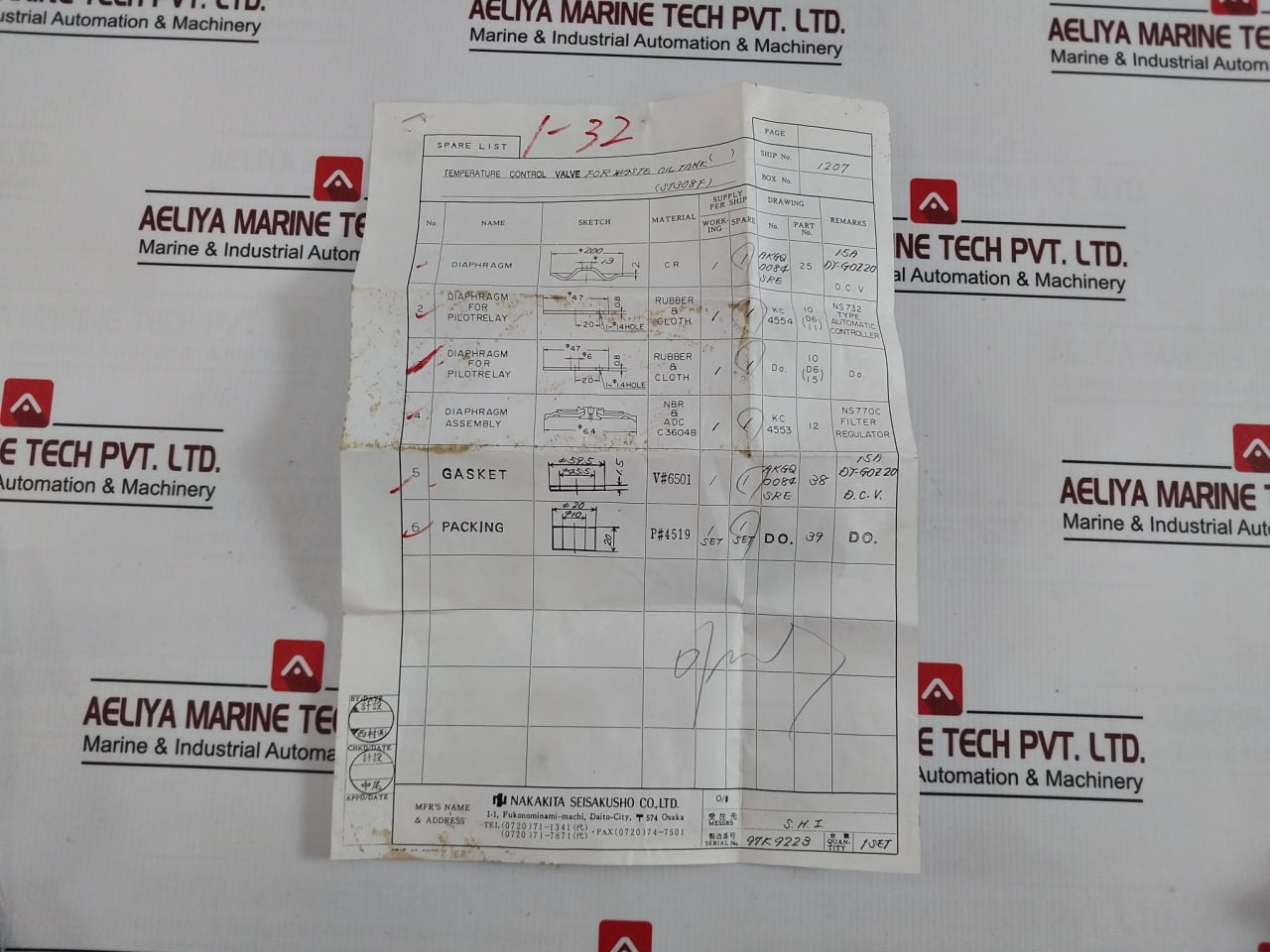 Nakakita Seisakusho Temperature Control Valve & Diaphragm Assy Gasket Kit 200Cr
