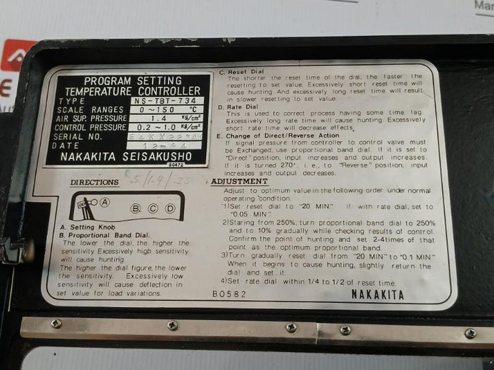 Nakakita Seisakusho Temperature Controller F/ Main Engine F.O. Heater Ns-tbt-734