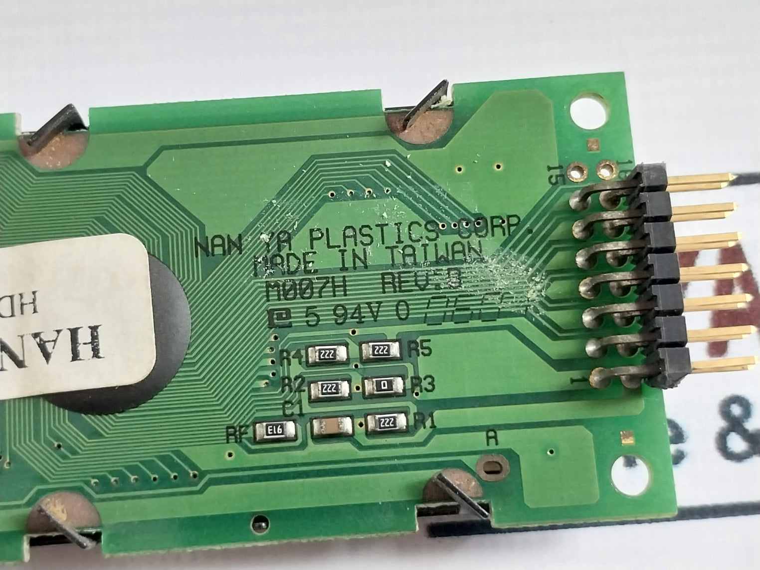 Nan Ya Plastics/Hantronix M007Th Lcd Display Pcb Board Hdm16216L-8-lcct Rev.B