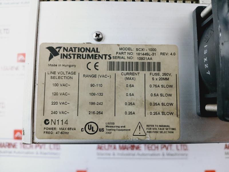 National Instruments Scxi-1000 Chassis 181445L-31 Rev: 4.0 65Va 47-63Hz 240Vac