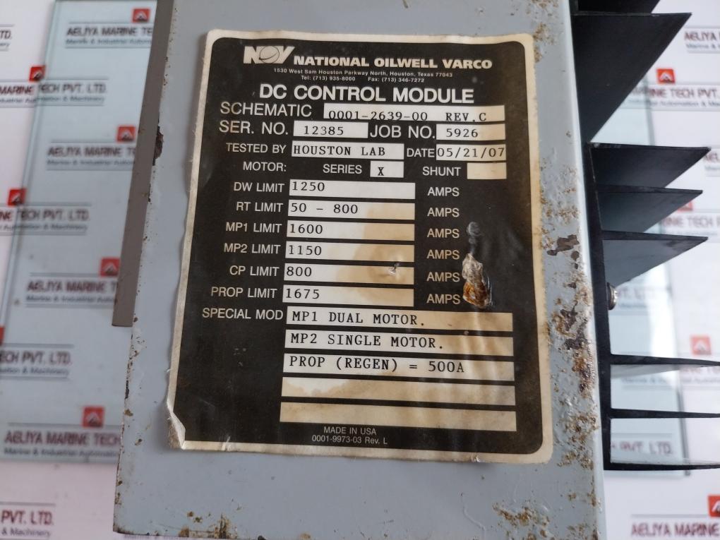 National Oilwell Varco 0001-2639-00 Dc Control Module Rev C Series X - Aeliya Marine Tech