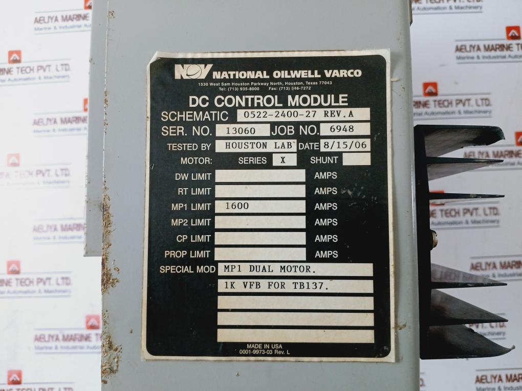 National Oilwell Varco 0522-2400-27 Dc Control Module Rev A 1600 Amps - Aeliya Marine Tech