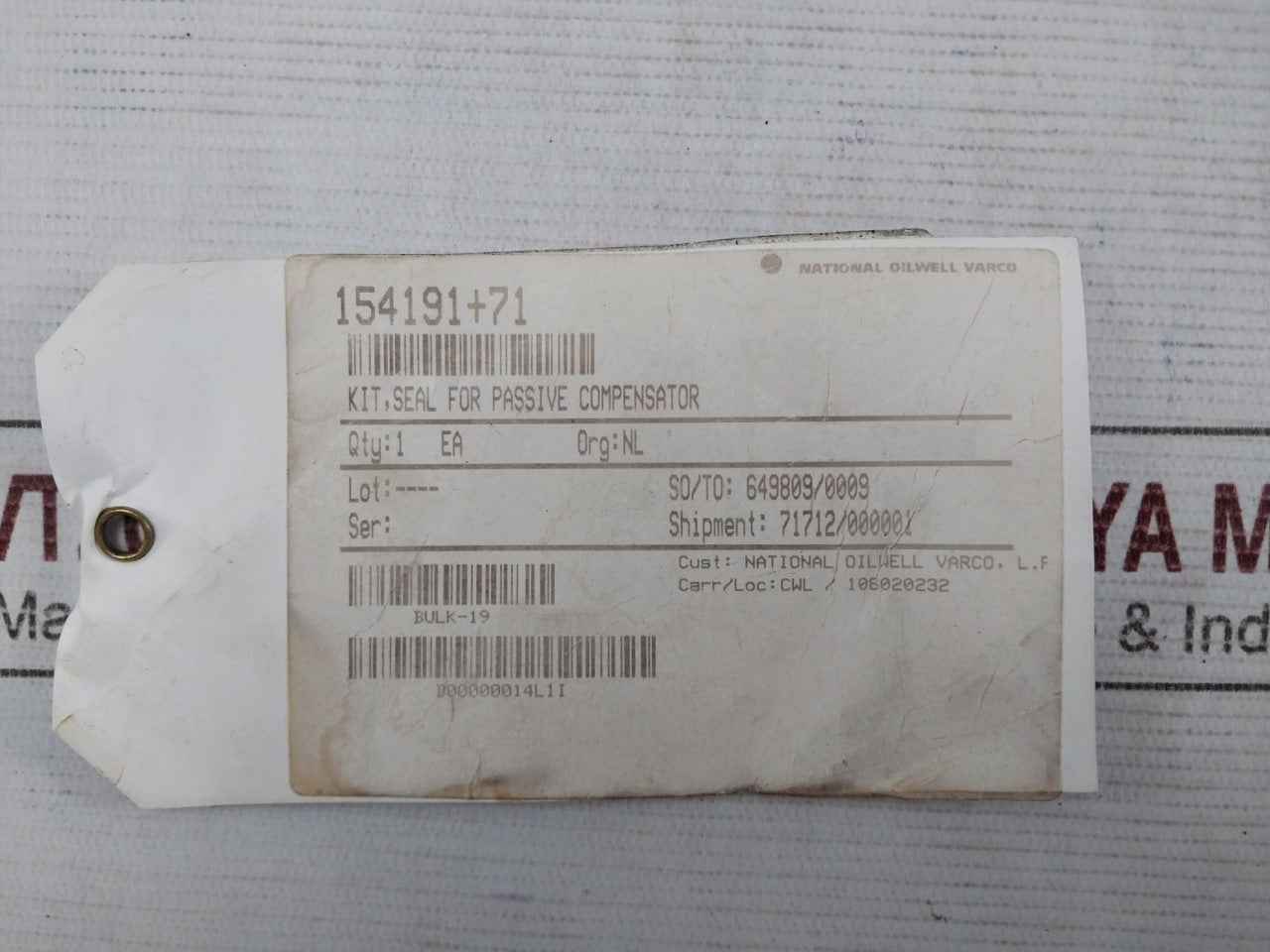 National Oilwell Varco 154191+71 Seal Kit For Passive Compensator