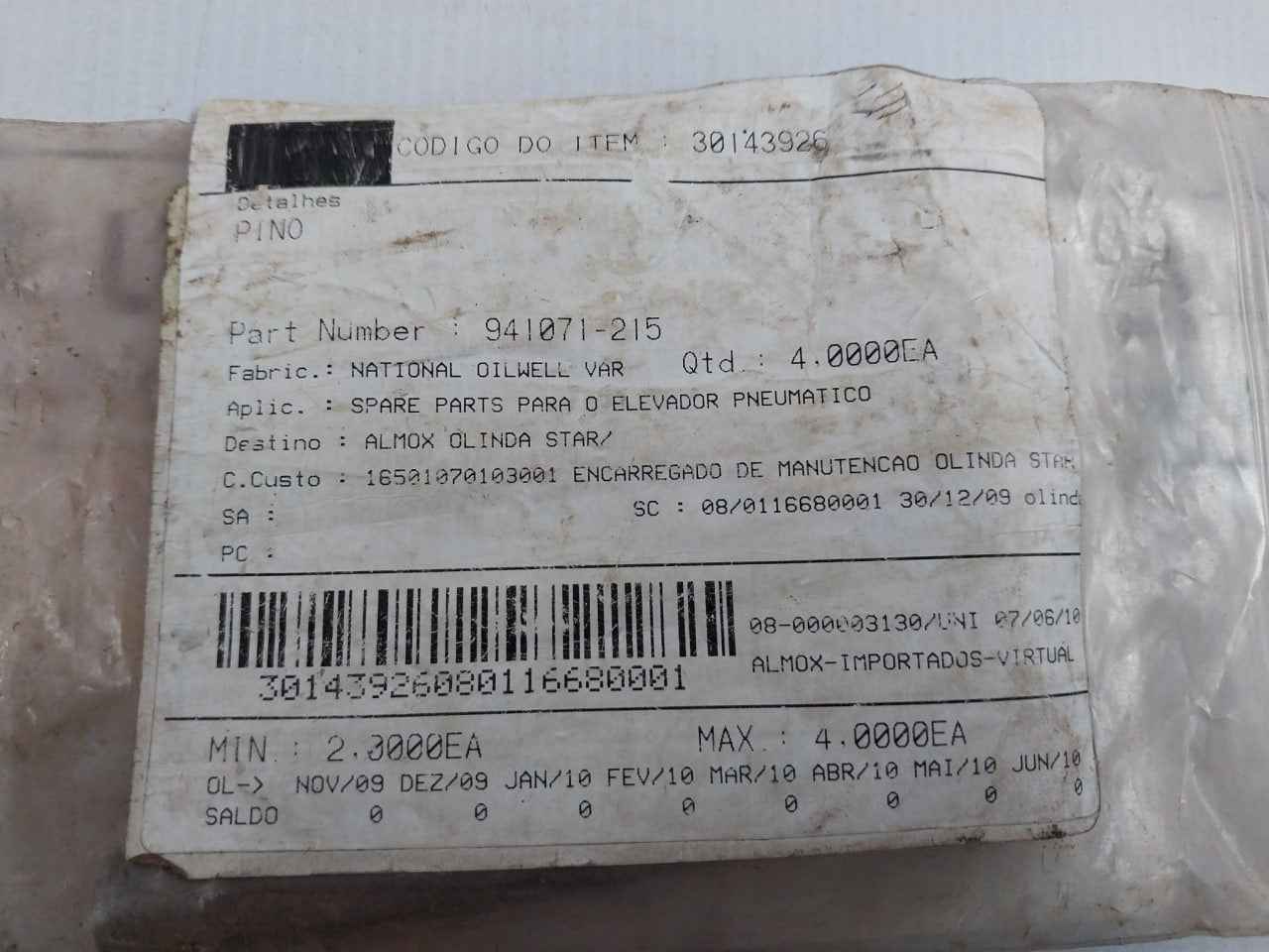 National Oilwell Varco 941071-215 Pin For Oilfield Equipment