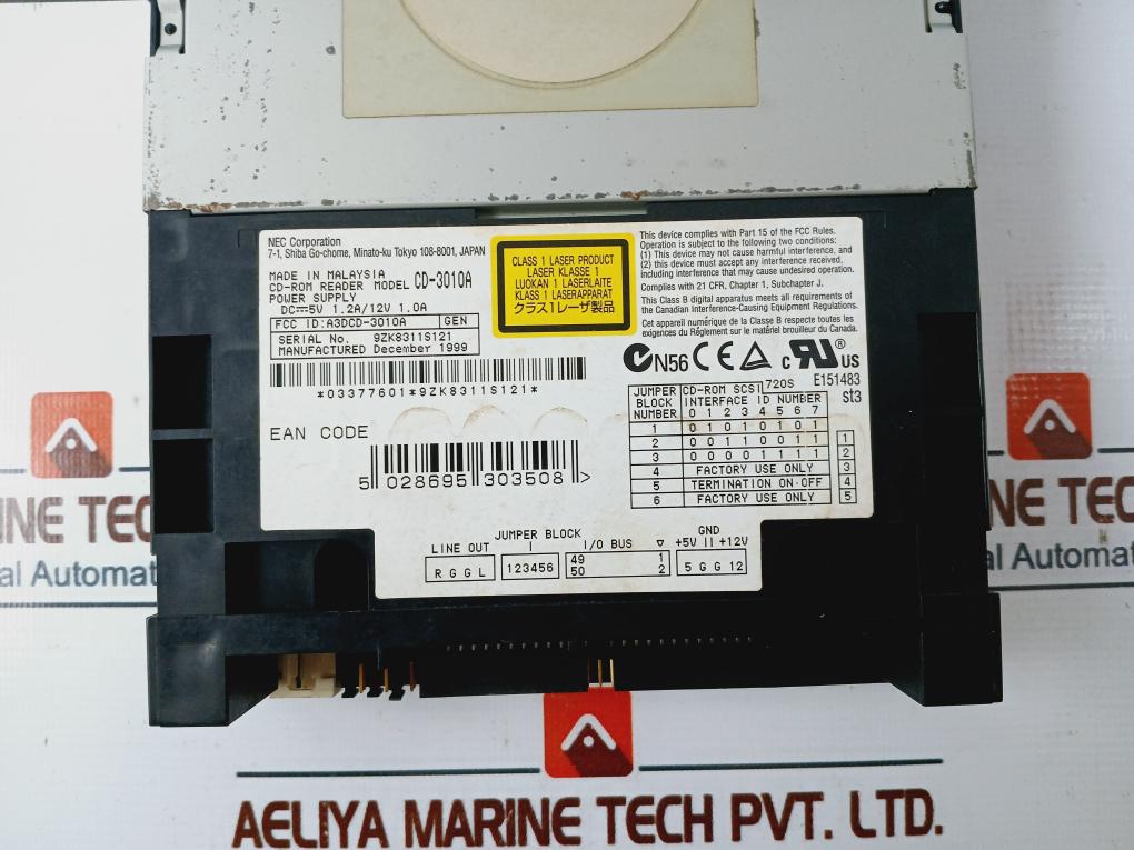 Nec Cd-3010A Cd-rom Reader 15636 5V-12Vdc 1.0A-1.2A Fcc Id: A3Dcd-3010A