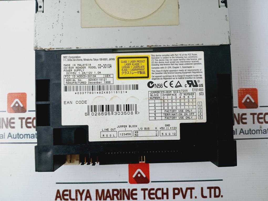 Nec Cd-3010A Cd-rom Reader 15636 5V-12Vdc 1.0A-1.2A Fcc Id: A3Dcd-3010A