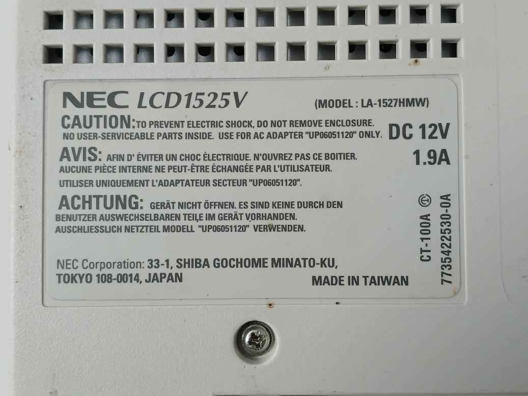 Nec Lcd1525V Multisync Lcd Monitor La-1527Hmw Dc12V E138451 1.9A (Not Working)