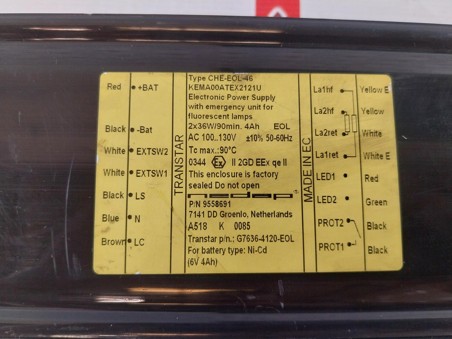 Nedap CHE-EOL-46 Electronic Power Supply For Fluorescent Lamp G7636-4120-EOL
