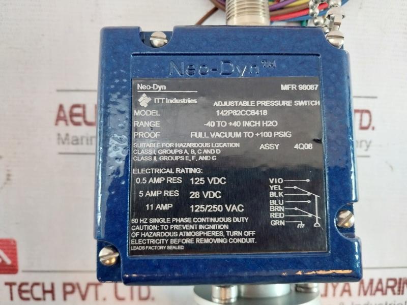 Neo-dyn 142P 142P82Cc6418 Adjustable Pressure Switch 0.5-5 Psi Ip66 057-0771