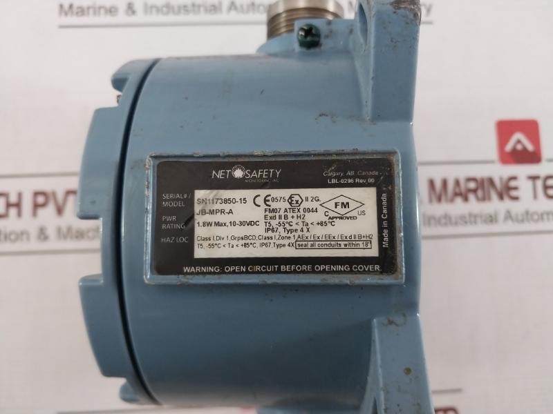 Net Safety Jb-mpr-a Junction Box 1.8W Max 10-30Vdc Rev 1 Fm07 Atex 0044