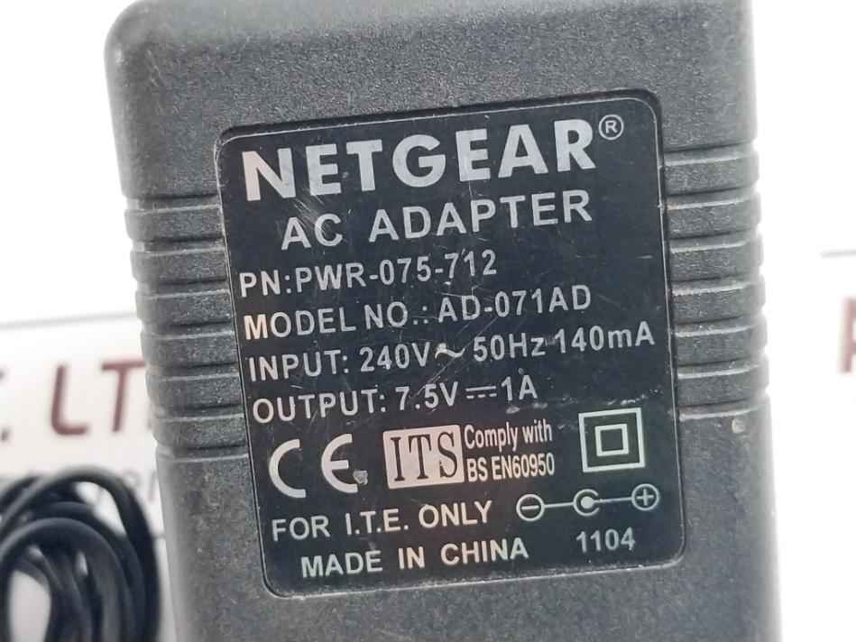 Netgear Pwr-075-712 Ac Adapter 240v 50hz 140ma 7.5v---1a