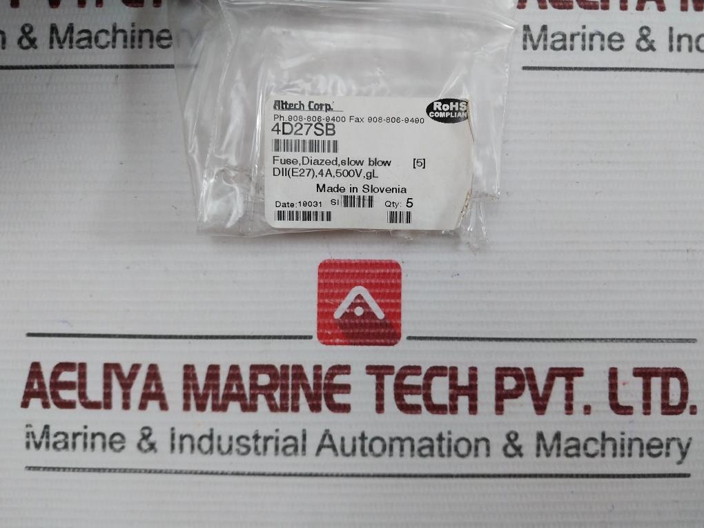 New Slow Blow Diazed Fuse Link 4D27Sb Brand Altech 4A 500V (1 Boxes = 5 Pieces)
