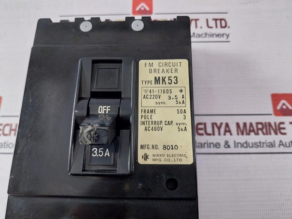Nikko Electric Mk53 Fm Circuit Breaker 41-11605 Ac220V 3.5A 50A Ac460V 5Ka