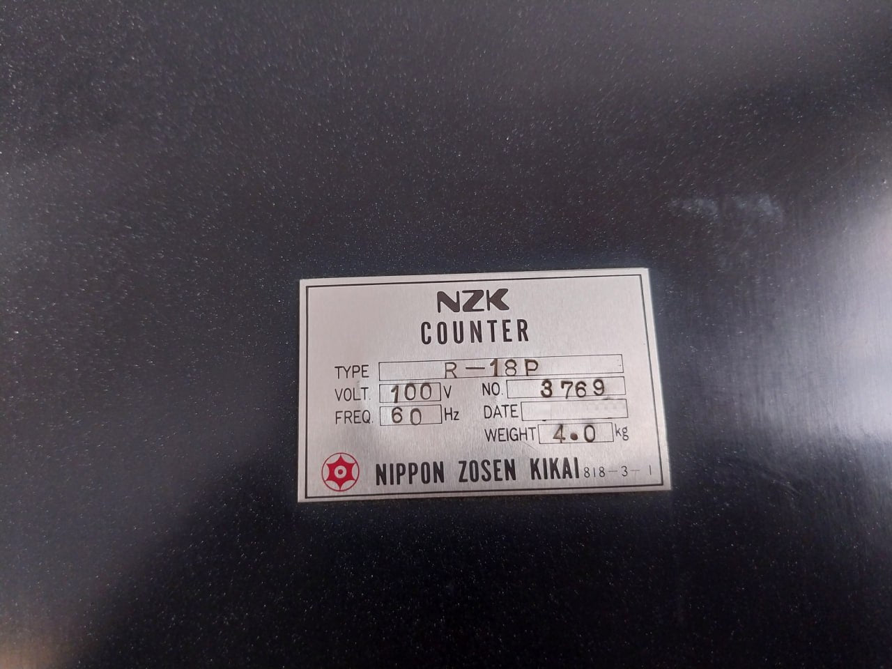 Nippon Zosen Kikai R-18P Counter 100V 3769 60Hz 818-3-1