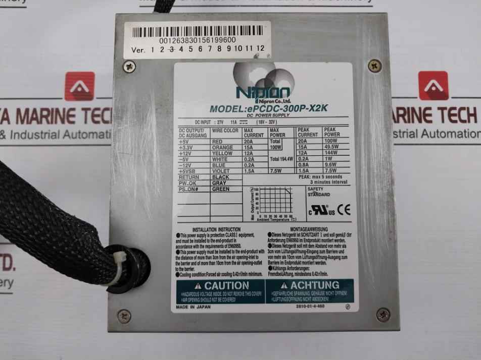 Nipron Epcdc-300P-x2K Dc Power Supply 27V Dc 11A 194.4W 2810-01-4-460