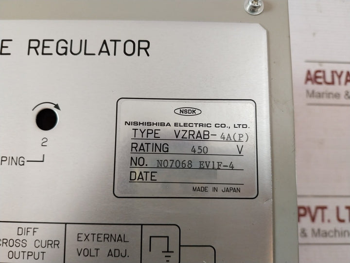 Nishishiba Electric Vzrab-4A(P) Automatic Voltage Regulator N07068 Ev1F-4 450 V
