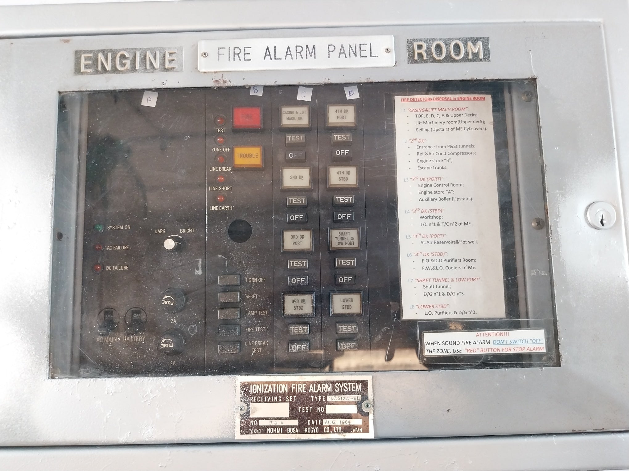 Nohmi Bosai Fac512A-8L Fire Alarm Panel Engine Room