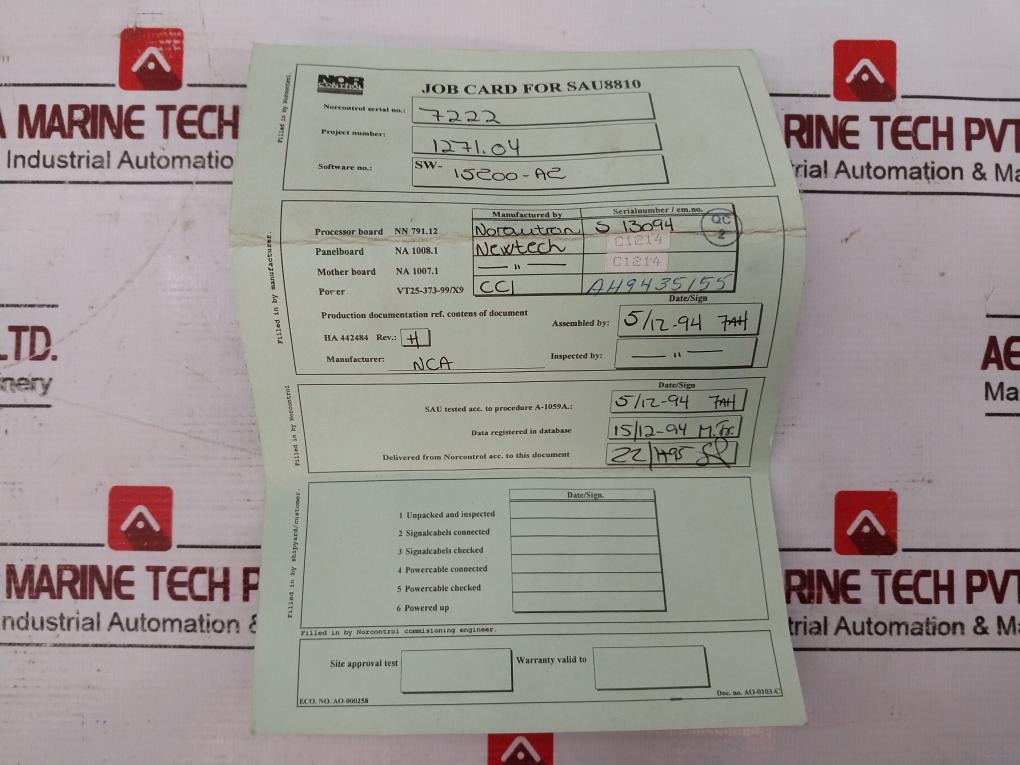 Norcontrol Sau 8810 Signal Acquisition Unit Vt25-373-99/X9 20-60V Dc 3A