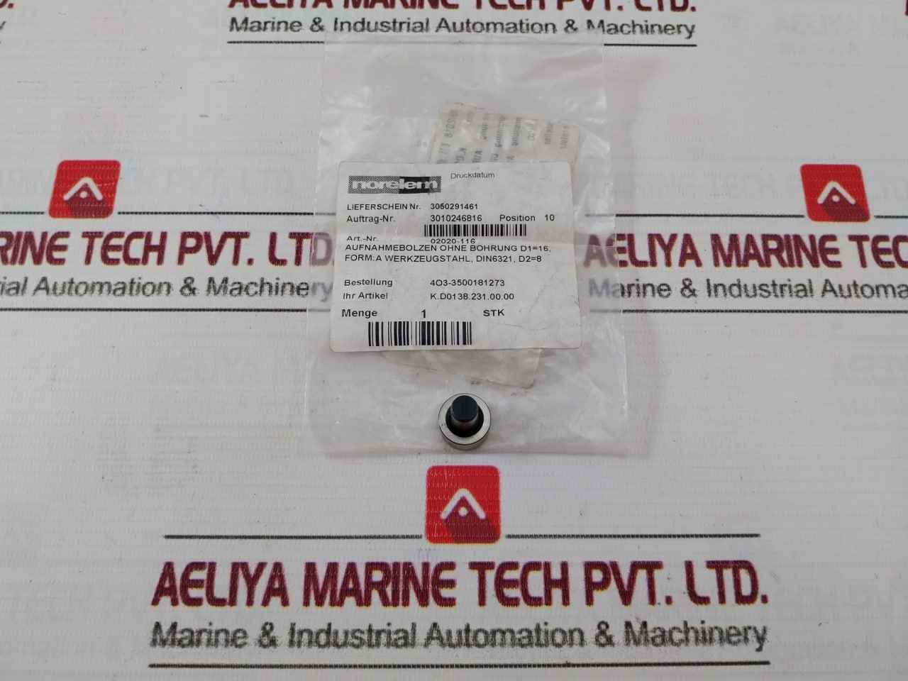 Norelem 02020-116 Mounting Bolt Without Hole Din 6321