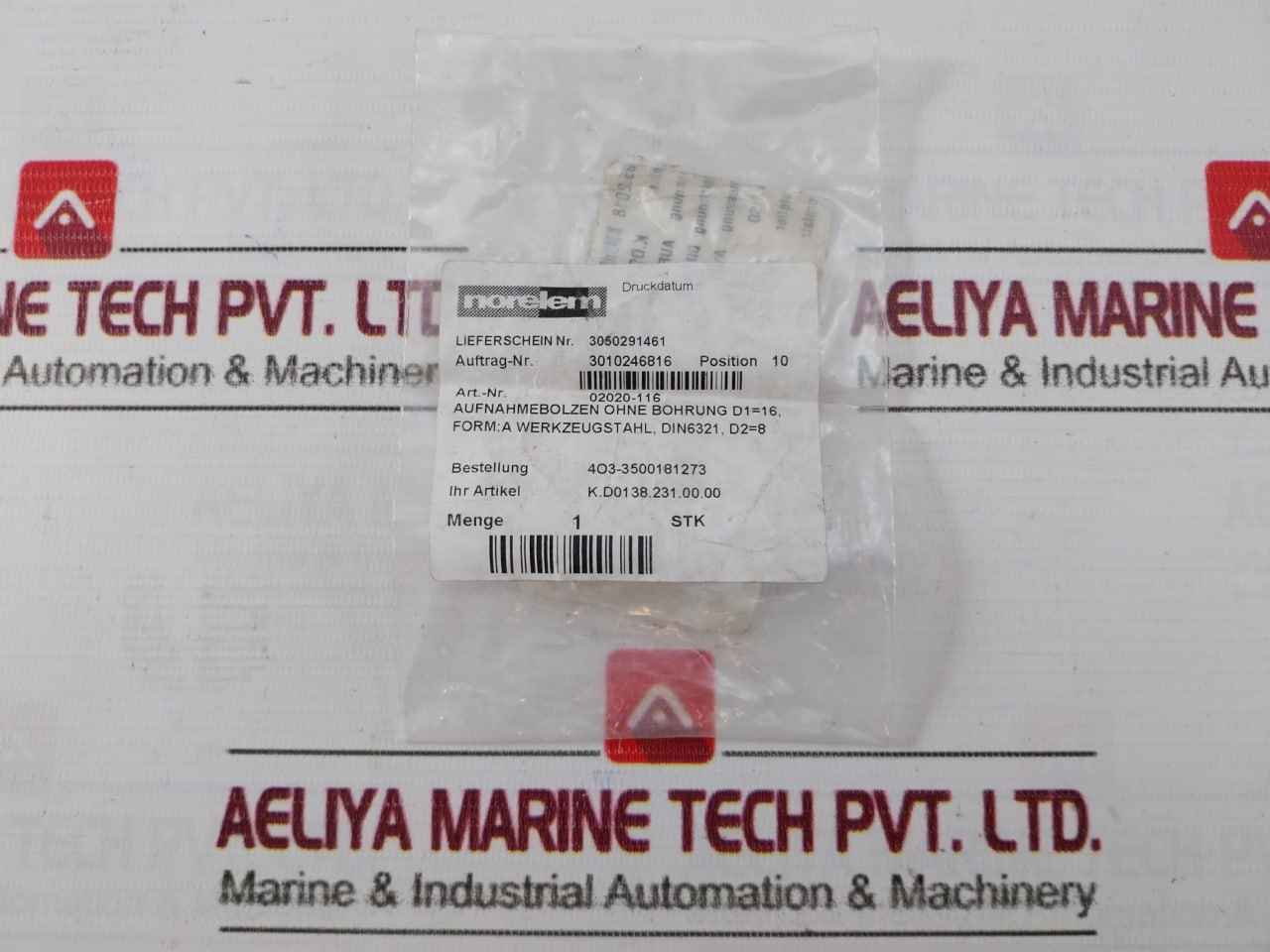 Norelem 02020-116 Mounting Bolt Without Hole Din 6321