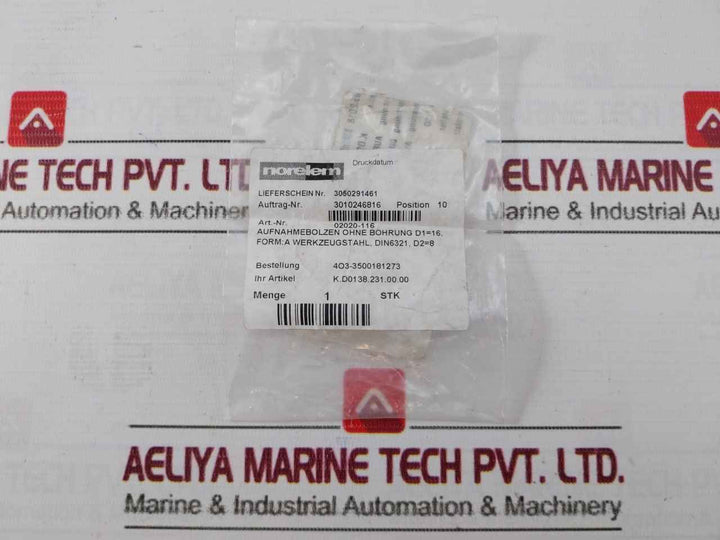 Norelem 02020-116 Mounting Bolt Without Hole Din 6321
