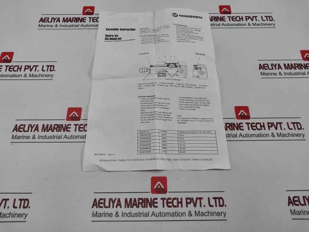 Norgren Qa/8000/00 Spare Kit For Cylinder
