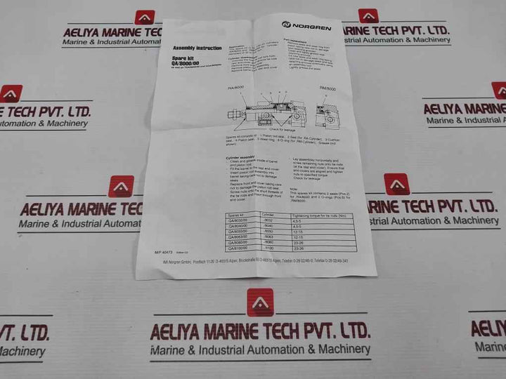 Norgren Qa/8000/00 Spare Kit For Cylinder